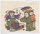 New Year Picture of characters in the drama, Weishui He (The Wei River), Unidentified artist(s) , early 20th century, Polychrome woodblock print; ink and color on paper, China