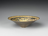 Conical bowl with flowers and birds (one from a set), Silver with chased and punched decoration and gilding, China