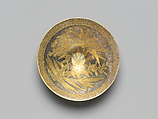 Conical bowl with flowers and birds (one from a set), Silver with chased and punched decoration and gilding, China