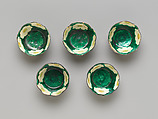 Set of Five Camellia-Shaped Side Dishes (Mukōzuke) with Camellia Patterns, Workshop of Ogata Kenzan (Japanese, 1663–1743), Stoneware with white slip and polychrome overglaze enamels (Kenzan ware), Japan