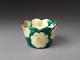 Set of Five Camellia-Shaped Side Dishes (Mukōzuke) with Camellia Patterns, Workshop of Ogata Kenzan (Japanese, 1663–1743), Stoneware with white slip and polychrome overglaze enamels (Kenzan ware), Japan