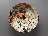 Large Bowl with Cherry Blossoms and Maple Leaves, Takahashi Dōhachi III (Japanese, 1811–1879), Stoneware with underglaze iron, white slip, and polychrome overglaze enamels (Kyoto ware), Japan