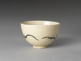 Teabowl with Rising Sun and Crane, Eiraku Hozen (Japanese, 1795–1854), Stoneware with cream slip under a white slip and polychrome enamels, gold, and silver over a transparent glaze (Kyoto ware, Eiraku type), Japan