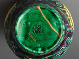 Sencha Tea Jar with Peony Arabesque and Plum in Cochin (Kōchi) Style, Eiraku Tokuzen (Japanese, 1853–1909), Stoneware with relief decoration and poly­chrome glazes; imitation gold lacquer repair (kintsugi); pewter cover (Kyoto ware, Eiraku type), Japan