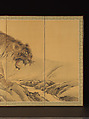 Tiger, Tigress and Cub, Kishi Chikudō (Japanese, 1826–1897), Pair of six-panel folding screens; ink and color on silk, Japan