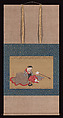 Courtesan with a Kitten, Nishikawa Sukenobu 西川祐信 (Japanese, 1671–1750), Hanging scroll; ink, color, and gold on silk, Japan