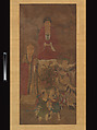 Shakyamuni with luohan, heavenly king, and boys, Unidentified artist, Hanging scroll; ink and color on silk, China