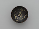 Tea bowl with plum decoration, Stoneware with painted decoration on dark glaze (Jizhou ware), China