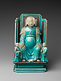 Daoist deity Zhenwu with two attendants, Porcelain with turquoise and aubergine glazes (Jingdezhen ware), China