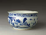 Incense Burner with Eighteen Luohans, Porcelain painted with cobalt blue under transparent glaze (Jingdezhen ware), China