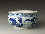 Incense Burner with Eighteen Luohans, Porcelain painted with cobalt blue under transparent glaze (Jingdezhen ware), China