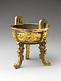 Archaistic tripod censer (ding), Parcel-gilt copper alloy, China