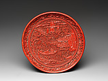Dish with figures in a landscape, Carved red lacquer, China