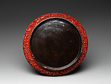 Dish with figures in a landscape, Carved red lacquer, China