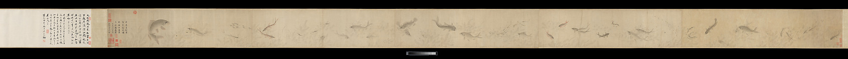 The Pleasures of Fishes, Zhou Dongqing (Chinese, active late 13th century), Handscroll; ink and color on paper, China