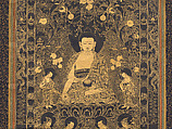 Śikhin, one of the Buddhas of the past, Unidentified artists (late 18th century), Gold on indigo-dyed paper, China