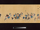 Daimyo Procession to Edo, Hishikawa School, Handscroll; ink, color, and gold on silk, Japan