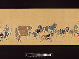 Daimyo Procession to Edo, Hishikawa School, Handscroll; ink, color, and gold on silk, Japan