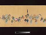 Daimyo Procession to Edo, Hishikawa School, Handscroll; ink, color, and gold on silk, Japan