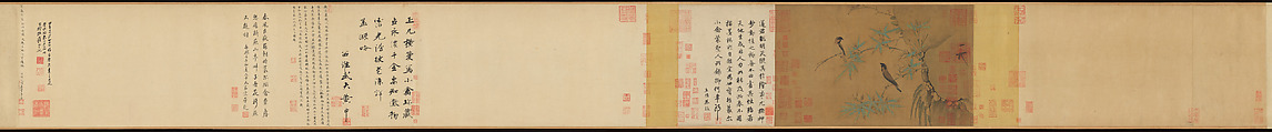 Finches and bamboo, Emperor Huizong (Chinese, 1082–1135; r. 1100–25), Handscroll; ink and color on silk, China