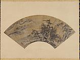 Snowy Landscape, Toki Tōbun (Japanese, 1502–1582?), Fan mounted as a hanging scroll; ink, gold wash, and mica on paper, Japan