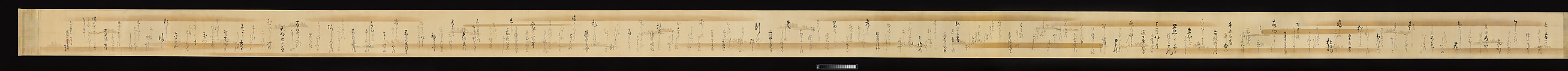 Waka poems from the Collection of Poems of a Thousand Years, Continued, Calligraphy by Kojima Sōshin (Japanese, 1580–ca. 1656), Handscroll; ink on decorated silk with color and gold, Japan