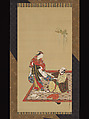 Samurai and Wakashu (Male Youth), Miyagawa Isshō (Japanese, 1689–1780), Hanging scroll; ink and color on silk, Japan