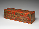 Box with boys at play, Red lacquer with incised decoration inlaid with gold, China