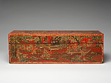 Box with boys at play, Red lacquer with incised decoration inlaid with gold, China