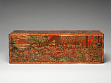 Box with boys at play, Red lacquer with incised decoration inlaid with gold, China