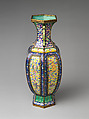 Vase with European women and children, Painted enamel on copper alloy, glass beads, China