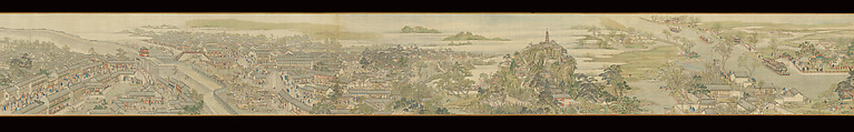 The Qianlong Emperor's Southern Inspection Tour, Scroll Six: Entering Suzhou along the Grand Canal, Xu Yang (Chinese, active ca. 1750–after 1776) and assistants, Handscroll; ink and color on silk, China