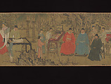 Elegant Gathering in the Apricot Garden, After Xie Huan (Chinese, 1377–1452), Handscroll; ink and color on silk, China