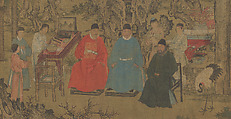 Elegant Gathering in the Apricot Garden, After Xie Huan (Chinese, 1377–1452), Handscroll; ink and color on silk, China