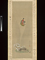 Shellfish and Apparitions of the Yoshiwara Pleasure Quarter, Chōbunsai Eishi (Japanese, 1756–1829), Triptych of hanging scrolls with inscribed mountings; painting: ink and color on silk; calligraphy: ink on silk mounting fabric, Japan