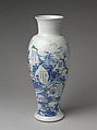 Vase with poems in a panoramic landscape, Porcelain painted with cobalt blue under transparent glaze (Jingdezhen ware), China