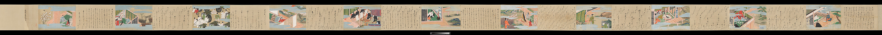 Illustrated Handscrolls of The Tale of Genji, Ryūjo (Tatsujo) (Japanese, active late 16th century), Five handscrolls; ink and color on paper (illustrations); ink on paper (texts), Japan