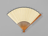 Folding fan with bamboo frame carved with spider and bamboos, Jin Xiya (Chinese, 1890–1979), Folding fan with plain paper; carved bamboo frame, China