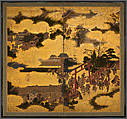 The Torii Gate of Gion Shrine, Sliding doors (fusama) remounted as a two-panel folding screen; ink, color, and gold on paper, Japan