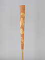 Carved fan, water pavilion by a pine bluff and calligraphy, Bamboo frame carving by Jin Xiya (Chinese, 1890–1979), Folding fan; ink and color on paper with carved bamboo frame, China