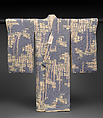 Girl’s kimono with wisteria and trellis, Crepe silk (kabe chirimen) with stencil paste-resist dyeing, Japan