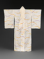 Summer Kimono (Katabira) with Blades of Grass and Dewdrops, Printed plain-weave hemp with twisted wefts, couched silver thread , Japan