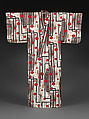 Meisen Kimono with Geometric Patterns, Plain-weave machine-spun silk in double ikat (heiyō-gasuri), Japan