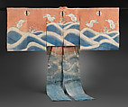 Kyōgen Suit (Suō) with Rabbits Jumping over Waves, Plain-weave hemp with tube-drawn paste-resist dyeing (tsutsugaki) with hand-painted details, Japan