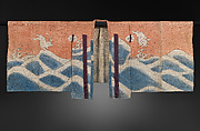 Kyōgen Suit (Suō) with Rabbits Jumping over Waves, Plain-weave hemp with tube-drawn paste-resist dyeing (tsutsugaki) with hand-painted details, Japan