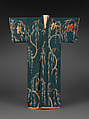 Over Robe (Uchikake) with Willow and Poem, Crepe silk with paste-resist dyeing, stencil-dyed dots (suri-bitta), silk embroidery, and couched gold thread, Japan