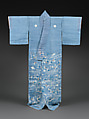 Summer Robe (Katabira) with Stream and Plum Trees, Plain-weave ramie with paste-resist dyeing, stencil-dyed dots (suri-bitta), and hand-painting, Japan