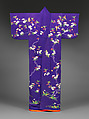 Court Lady’s Garment (Kosode) with Swallows and Bells on Blossoming Cherry Tree, Silk crepe (chirimen) with silk embroidery and couched gold thread, Japan