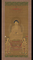 Triad of the Medicine Master Buddha Yakushi (Bhaisajya Buddha), Unidentified artist, Hanging scroll; ink, color, metallic paint, and kirikane (cut gold) on silk, Japan