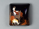 Writing box with decoration of seven deer in autumn grasses, Gold maki-e, inlaid mother-of-pearl, and lead on black lacquer, Japan